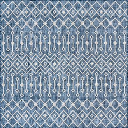 Unique Loom Outdoor Trellis Collection Area Rug - Tribal Trellis (8' Square, Blue/ Ivory)