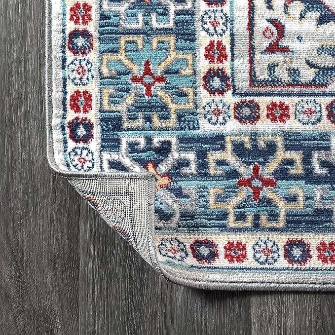 JONATHAN Y Modern Vintage Medallion Blue/Light Grey Indoor Area Rug, 4x6, Country, Floral, Easy-Cleaning for Living Room, Bedroom, Kitchen, Pet Friendly, Non-Shedding (MDP108A-4)