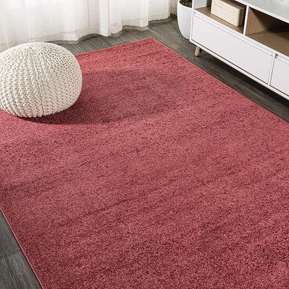 Eyely UES100E-3 Supersoft Haze Solid Low-Pile Indoor Area Rug Casual;Contemporary;Solid;Traditional, Bedroom, Kitchen, Living Room, Easy-Cleaning, Non-Shedding, 3 X 5, Red