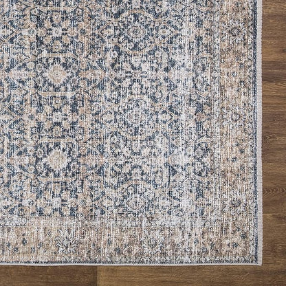 Bloom Rugs Caria Washable Non-Slip 5x7 Rug - Dark Blue/Tan Traditional Area Rug for Living Room, Bedroom, Dining Room, and Kitchen - Exact Size: 5' x 7'