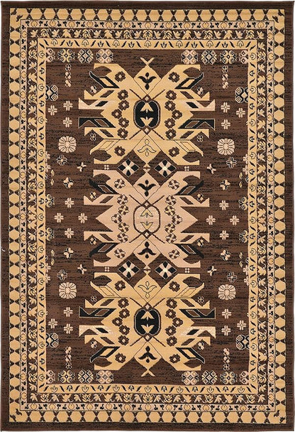 Unique Loom Taftan Collection Border Geometric Tribal Inspired Design Area Rug (6' 0 x 9' 0 Rectangular, Brown/ Tan)