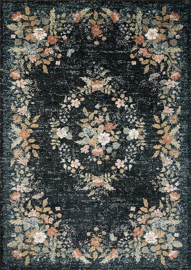Loloi Rifle Paper Co. Laurel Collection LAU-01 Dark Navy 6'-6" x 9'-2" Area Rug