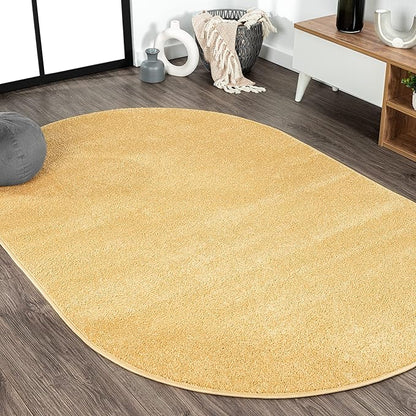 JONATHAN Y Haze Solid Low-Pile Mustard 6x9 Oval Indoor Area Rug, Coastal,Bohemian,Minimalist,Classic, Easy-Cleaning for Living Room,Bedroom,Kitchen,Pet Friendly,Non-Shedding (SEU100B-6OV)