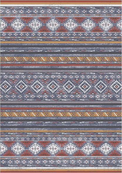 RUGSURE Washable Area Rugs 5' x 7' - 1/6 Thick - Moroccan-Inspired -Stain & Water Resistant Non-Slip - Resistant Rug for Living Room, Bedroom, Nursery, Pet & Child Friendly (Blue and Red)