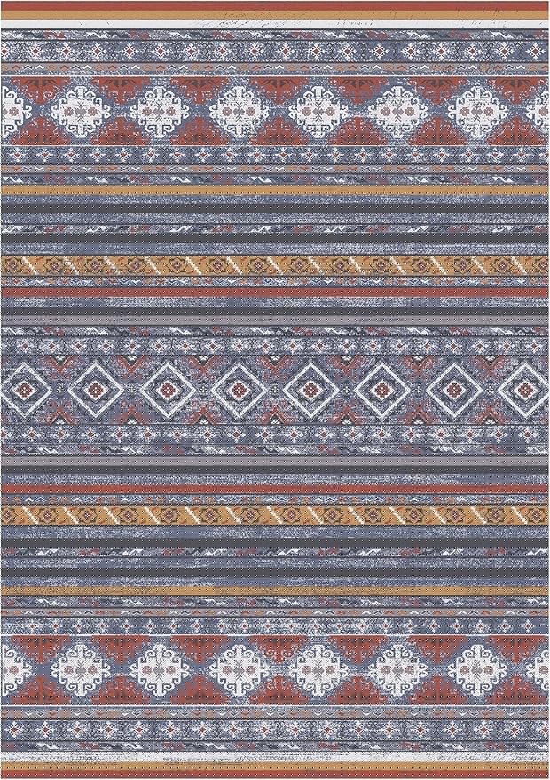 RUGSURE Washable Area Rugs 9' x 12' - 1/6 Thick - Moroccan-Inspired -Stain & Water Resistant Non-Slip - Resistant Rug for Living Room, Bedroom, Nursery, Pet & Child Friendly (Blue and Red)