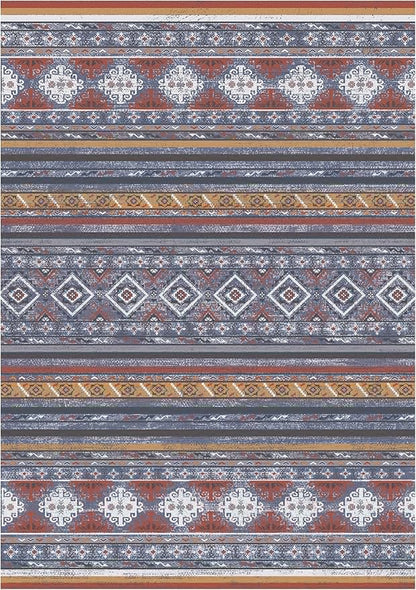 RUGSURE Washable Area Rugs 9' x 12' - 1/6 Thick - Moroccan-Inspired -Stain & Water Resistant Non-Slip - Resistant Rug for Living Room, Bedroom, Nursery, Pet & Child Friendly (Blue and Red)
