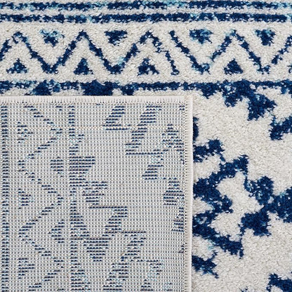 SAFAVIEH Tulum Collection Runner Rug - 2' x 8', Ivory & Navy, Moroccan Boho Tribal Design, Non-Shedding & Easy to Clean, Ideal for Living Room, Hallway, Foyer, Entryway, Bedroom (TUL272D)