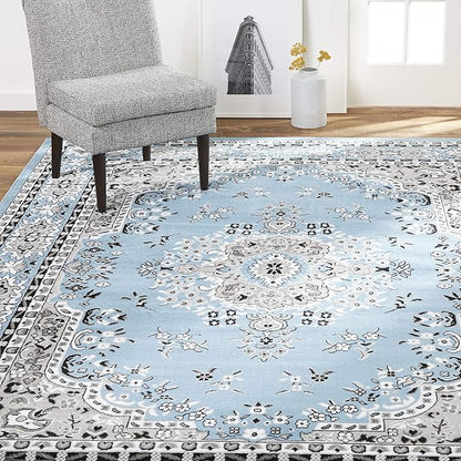 Home Dynamix Premium Sakarya Traditional Medallion Border Area Rug, Blue, 7'8"x10'7" Rectangle