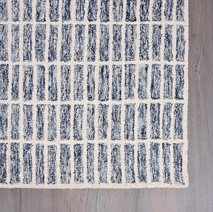 Hand-Tufted 100% Wool Area Rug – Unique Modern Geometric Grid Pattern, Soft Plush Textured Carpet for Living Room, Bedroom, Dining Room & Entryway (Denim Blue, 2.6' x 8')