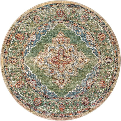 Unique Loom Isabella Collection Area Rug - Rossellini (5' 1" Round, Green/ Blue)
