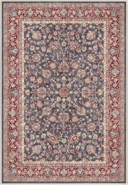 Well Woven Asha Rome Navy Blue Red 3'3" x 5' Area Rug - Oriental Floral Pattern, Easy Clean, Floor-Friendly Backing - for Living Room, Bedroom, and Dining Room