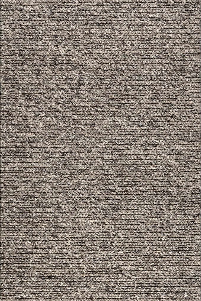 Nuloom Penelope Grey/Brown, 6' x 9', Hand-Braided, Wool & Cotton, Soft and Textured, High Traffic, Stain Resistant, Easy Clean, Durable Area Rug for Bedroom, Living Room, Dining, Foyer, Entryway