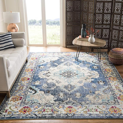 SAFAVIEH Monaco Collection X-Large Area Rug - 12' x 18', Navy & Light Blue, Medallion Distressed Design, Non-Shedding & Easy Care, Ideal for High Traffic Areas in Living Room, Bedroom (MNC243N)