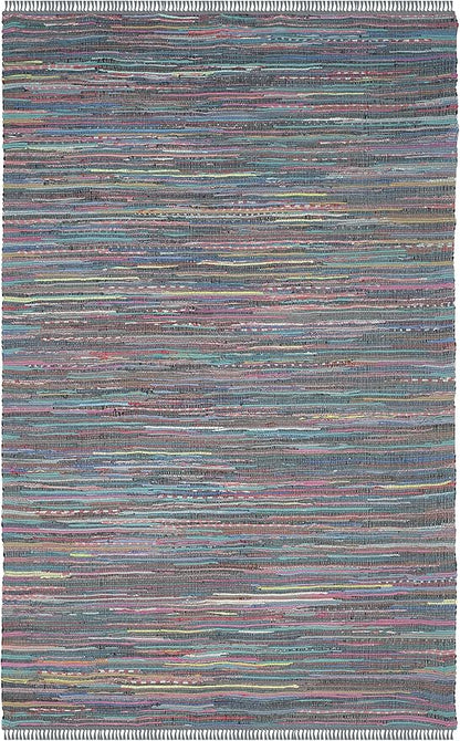 SAFAVIEH Rag Rug Collection Area Rug - 6' x 9', Aqua & Multi, Handmade Boho Stripe Cotton, Ideal for High Traffic Areas in Living Room, Bedroom (RAR121K)