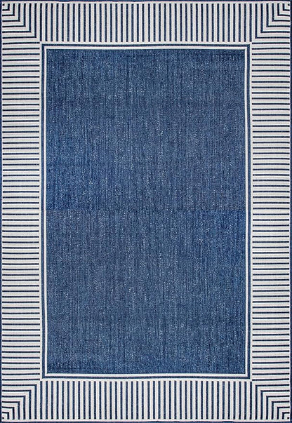 Nuloom Asha Navy/Ivory, 2' x 3', Casual, Striped Border, Soft and Cozy, High Traffic, Stain Resistant, Easy Clean, Durable Area Rug for Indoor/Outdoor Patio, Deck, Porch, Garden, Courtyard