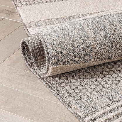 Well Woven Harlow Collection Briar Beige - Modern Tribal Minimalist Geometric 3x10 Runner Rug - Ideal for Hallway & Bedroom - Durable, Stain Resistant & Easy to Clean