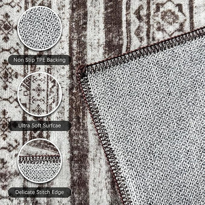 RUGSURE Washable Area Rugs 2'6'' x 8' - 1/6 Thick - Moroccan-Inspired -Stain & Water Resistant Non-Slip - Resistant Rug for Living Room, Bedroom, Nursery, Pet & Child Friendly (Brown)