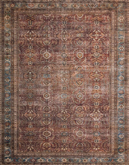 Loloi Layla Collection LAY-01 Brick/Blue 9'-0" x 12'-0" .13" Thick Area Rug, Soft, Durable, Vintage Inspired, Distressed, Low Pile, Non-Shedding, Easy Clean, Printed, Living Room Rug