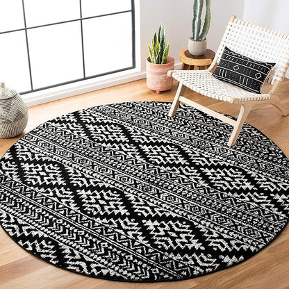 SAFAVIEH Tulum Collection Area Rug - 12' Round, Black & Ivory, Moroccan Boho Tribal Design, Non-Shedding & Easy to Clean, Ideal for Living Room, Bedroom, Dining Space (TUL272Z)