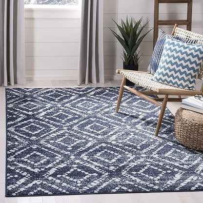 SAFAVIEH Adirondack Collection Area Rug - 5'1" x 7'6", Navy & Ivory, Modern Diamond Distressed Design, Non-Shedding & Easy Care, Ideal for High Traffic Areas in Living Room, Bedroom (ADR131N)