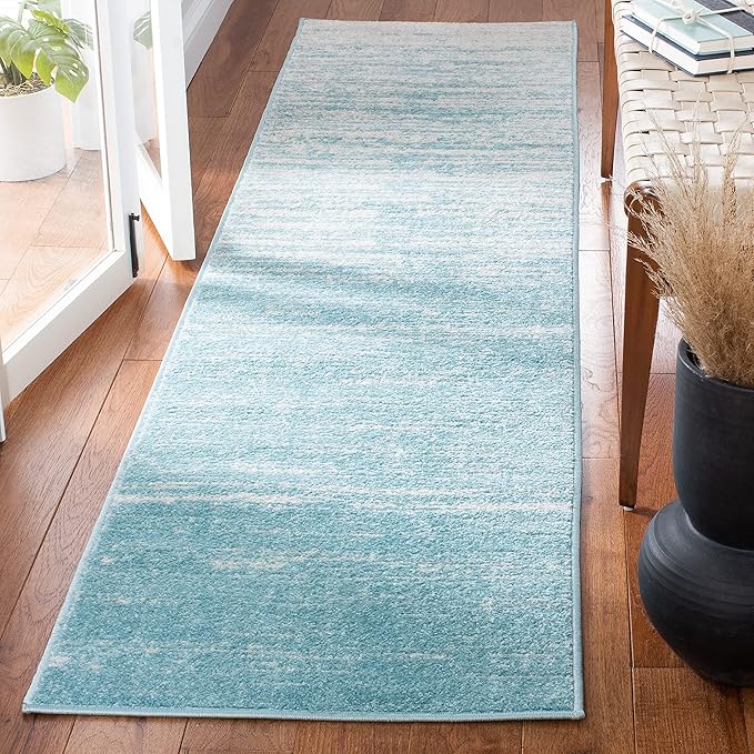 SAFAVIEH Adirondack Collection Runner Rug - 2'2" x 9', Aqua & Ivory, Modern Ombre Design, Non Shedding & Easy to Clean, Ideal for Hallway, Foyer, Kitchen, Entryway, Bedroom (ADR113J)