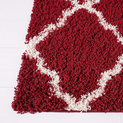 SAFAVIEH Dallas Shag Collection Accent Rug - 3' x 5', Red & Ivory, Trellis Design, Non-Shedding & Easy Care, 1.5-inch Thick Ideal for High Traffic Areas in Entryway, Living Room, Bedroom (SGD257Q)