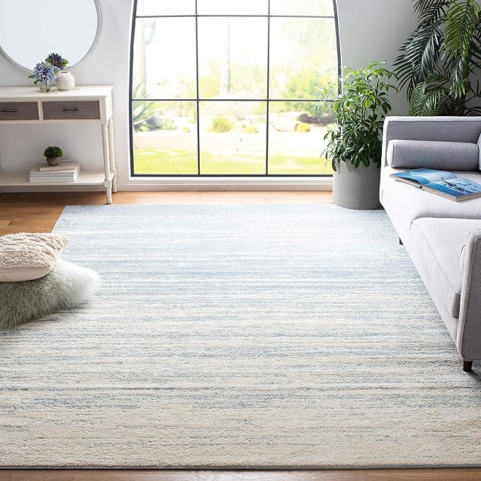 SAFAVIEH Adirondack Collection Area Rug - 8' Square, Slate & Cream, Modern Ombre Design, Non Shedding & Easy to Clean, Ideal for Living Room, Bedroom, Office, Dining Space (ADR113T)