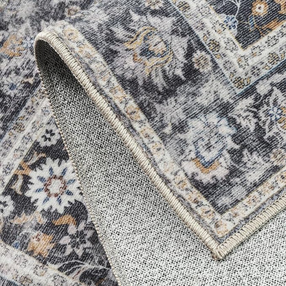 HUGEAR 2x3 Small Rug Machine Washable Area Rug Black Grey Entryway Rugs Entrance Door Mat Indoor Floral Low Pile Carpet Distressed Throw Rugs Kitchen Bedroom Office Non Slip
