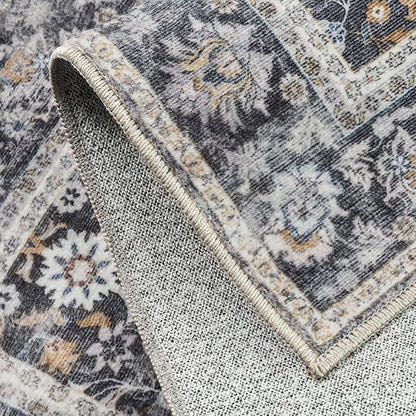 HUGEAR 4x6 Machine Washable Rugs Black Grey Hallway Area Rug Indoor Accent Rug Floral Low Pile Carpet Soft Throw Rug Bedroom Living Room Office Dining Room Kitchen Laundry Room Non Slip