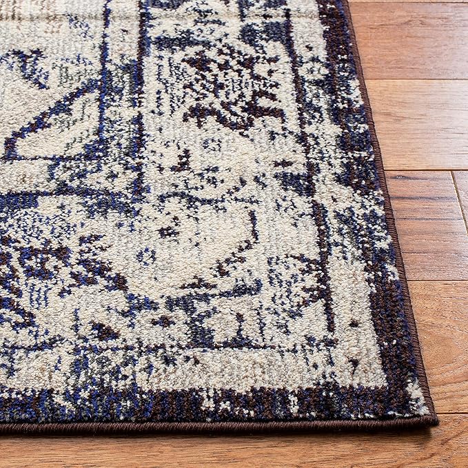 SAFAVIEH Monaco Collection Accent Rug - 3' x 5', Ivory & Navy, Boho Chic Medallion Distressed Design, Non-Shedding & Easy Care, Ideal for High Traffic Areas in Entryway, Living Room, Bedroom (MNC243C)