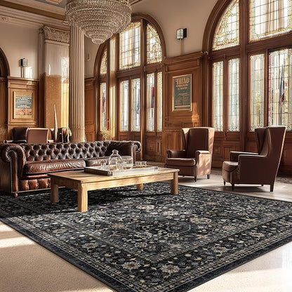 Area Rug Non Slip Machine Washable Ultra Soft Living Room/Bedroom/Kitchen/Outdoor/Classroom Black Grey, 8'×10'