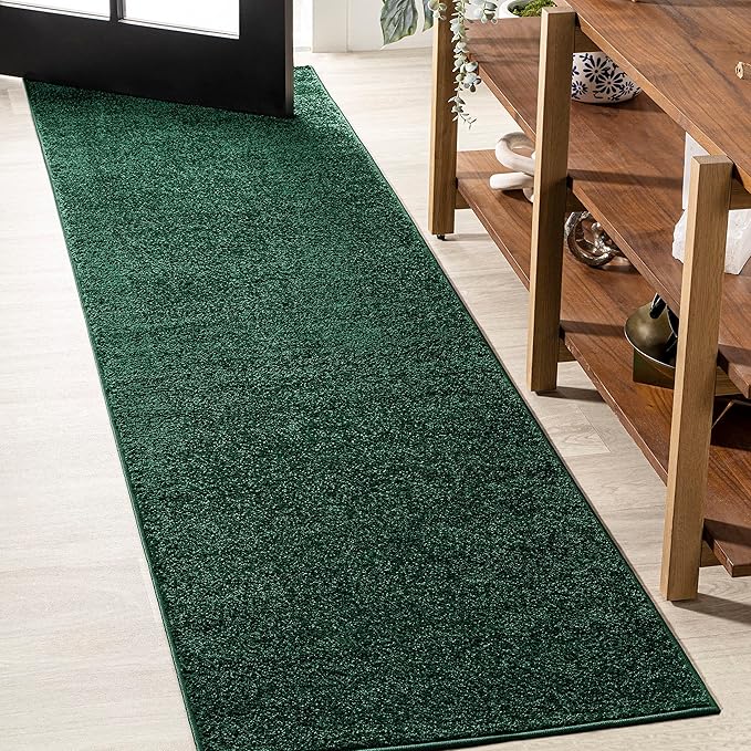 Eyely UES100L-216 Supersoft Haze Solid Low-Pile Indoor Runner Rug, Coastal, Bohemian, Minimalist, Classic, Casual for Bedroom,Kitchen,Living Room,Non Shedding,Easy-Washing, Green, 2 X 16