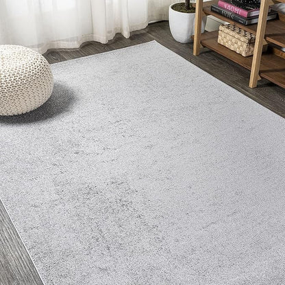 Eyely UES100K-4 Supersoft Haze Solid Low-Pile Indoor Area Rug Casual;Contemporary;Solid;Traditional, Bedroom, Kitchen, Living Room, Easy-Cleaning, Non-Shedding, 4 X 6, Light Gray
