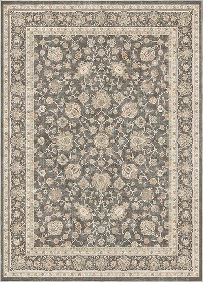 Well Woven Asha Rome Charcoal Brown 6' x 9' Area Rug - Oriental Floral Pattern, Easy Clean, Floor-Friendly Backing - for Living Room, Bedroom, and Dining Room