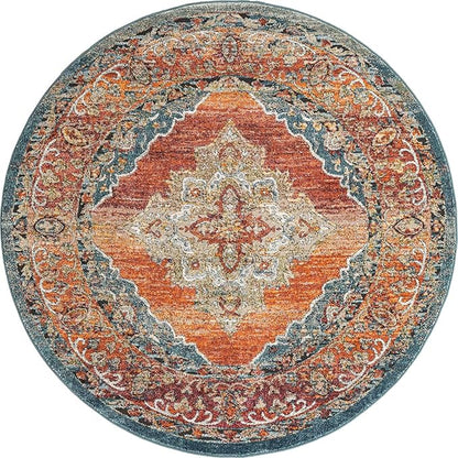 Unique Loom Isabella Collection Area Rug - Rossellini (6' 1" Round, Rust Red/ Beige)