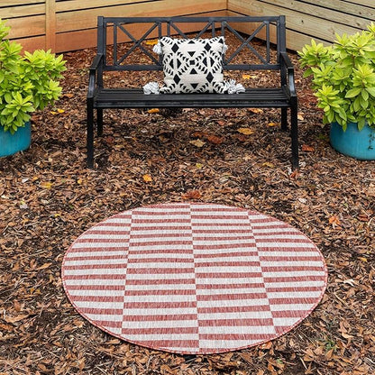 Unique Loom Outdoor Collection Classic Stripes, Transitional Indoor & Outdoor Area Rug, Rectangular 4' 0" x 4' 0", Red/Ivory