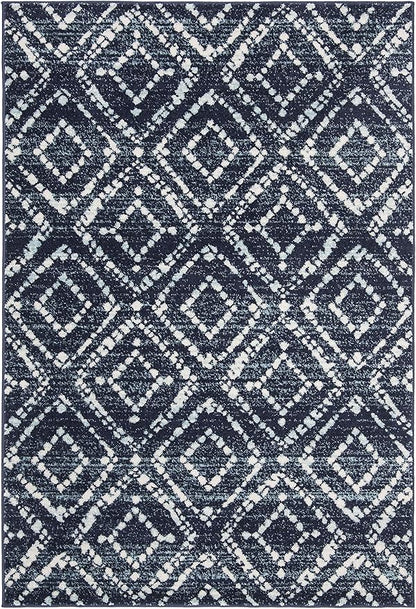 SAFAVIEH Adirondack Collection Area Rug - 5'1" x 7'6", Navy & Ivory, Modern Diamond Distressed Design, Non-Shedding & Easy Care, Ideal for High Traffic Areas in Living Room, Bedroom (ADR131N)