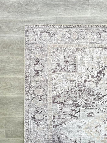 Fame Living Faded Oushak Rug, Turkish Vintage Floral Pastel Large Oversized Area Rugs for Living Room Dining Bedroom Kitchen Bathroom Nursery (848CrNv, 2' x 3')