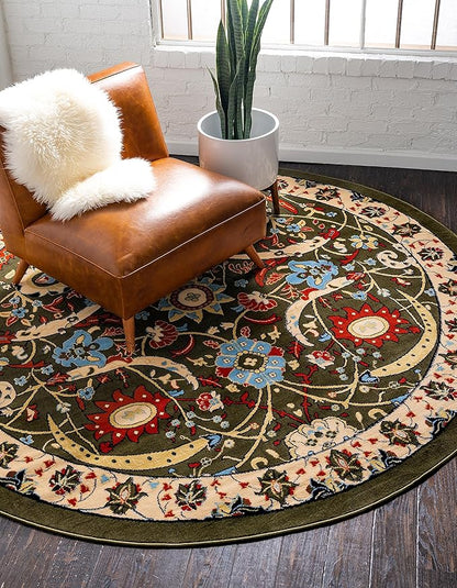 Unique Loom Espahan Collection Area Rug - Cape Cod (7' 10" Round, Green/ Black)