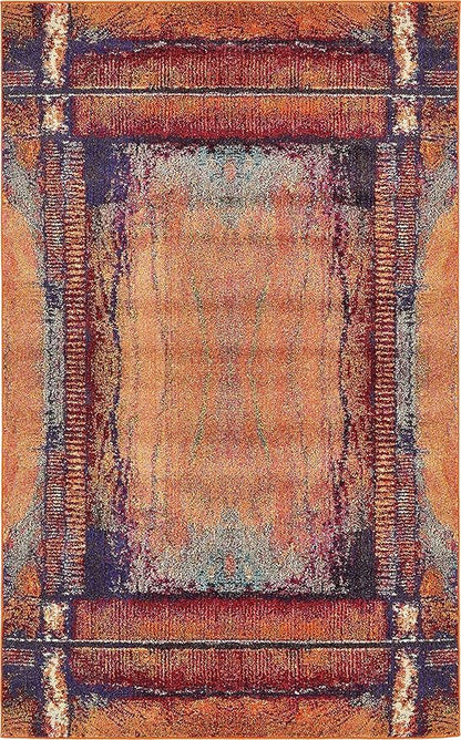 Unique Loom Estrella Collection Rustic, Distressed, Modern, Abstract Area Rug (5' 0 x 8' 0 Rectangular, Orange/Black)