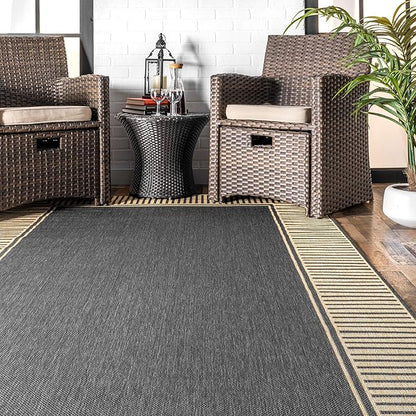 Nuloom Asha Dark Grey/Ivory, 9'6" x 12', Casual, Striped Border, Soft and Cozy, High Traffic, Stain Resistant, Easy Clean, Durable Area Rug for Indoor/Outdoor Patio, Deck, Porch, Garden, Courtyard