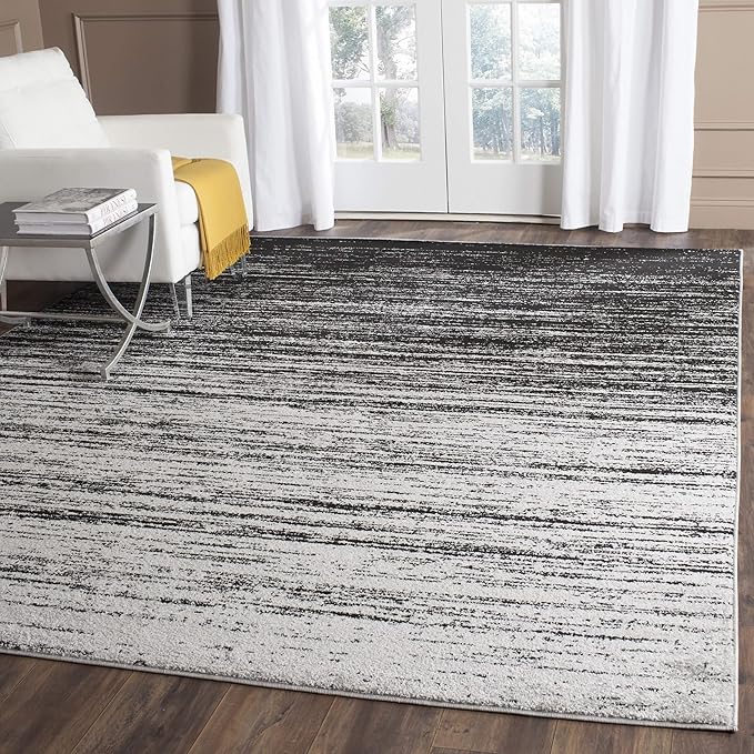 SAFAVIEH Adirondack Collection Area Rug - 8' Square, Silver & Black, Modern Ombre Design, Non Shedding & Easy to Clean, Ideal for Living Room, Bedroom, Office, Dining Space (ADR113A)