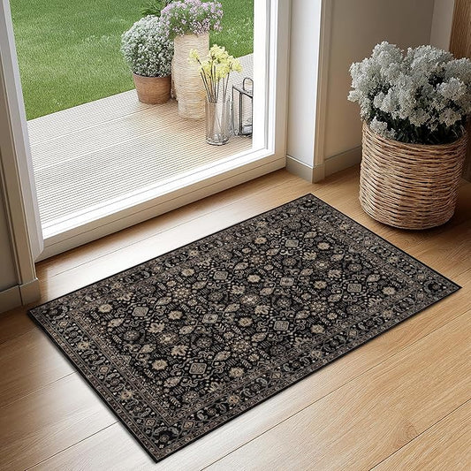 Area Rug Non Slip Machine Washable Ultra Soft Living Room/Bedroom/Kitchen/Outdoor/Classroom Black Gold, 2'×3'