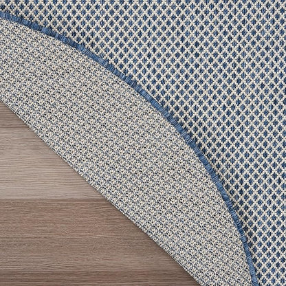 Nourison Home Courtyard Ivory Blue 5' x Round Area Rug - Easy Clean, Non Shedding, Bed Room, Living Room, Dining Room, Kitchen (5' x Round)