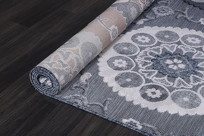 CAMILSON Indoor Outdoor Rug 10x14 Bohemian Medallion Floral Area Rugs for Indoor and Outdoor Patios Easy-Cleaning Non-Shedding Living Room Garden and Kitchen Washable Outside Carpet (10 x 14 / Navy)