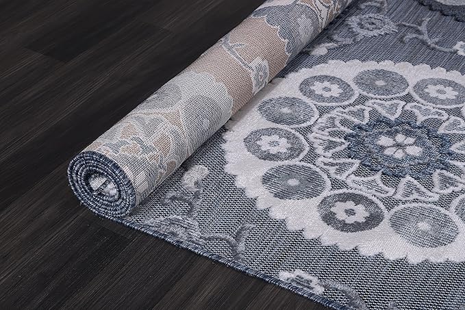 CAMILSON Indoor Outdoor Rug 6x9 Bohemian Medallion Floral Area Rugs for Indoor and Outdoor Patios Easy-Cleaning Non-Shedding Living Room Garden and Kitchen Washable Outside Carpet (6 x 9 / Navy)