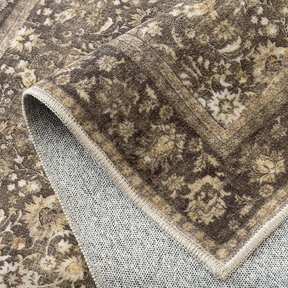 HUGEAR 2x6 Runner Rug Machine Washable Brown Hallway Area Rugs Indoor Accent Rugs Floral Low Pile Carpet Distressed Throw Rug Bedroom Living Room Office Dining Kitchen Laundry Non Slip