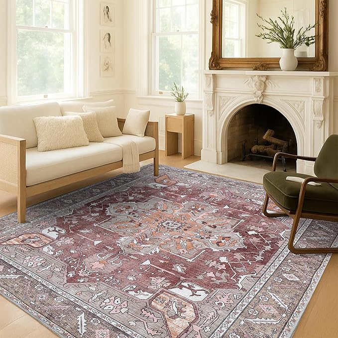 Distressed Modern Rug, Terracotta Vintage Inspired Medallion Geometric Large Area Rugs for Living Room Bedroom Bathroom Kitchen Home (857RB, 2' x 3')