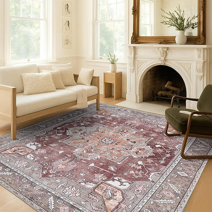 Washable Area Rug. Modern Farmhouse. Vintage. Turkish. Bohemian. Distressed. Oriental. Traditional. Rugs for Living Room. Dining. Bedroom. Office. Entryway. Foyer. (857RB, 2'5" x 13')