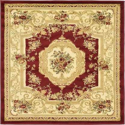 Unique Loom Versailles Collection Traditional Classic Floral Motif Area Rug (4' 0 x 4' 0 Square, Burgundy/ Ivory)